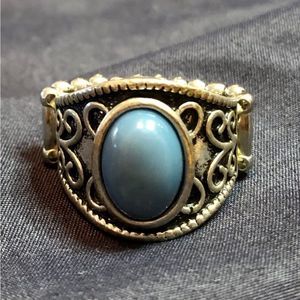 Silver tone blue scroll ring Sz 7.25